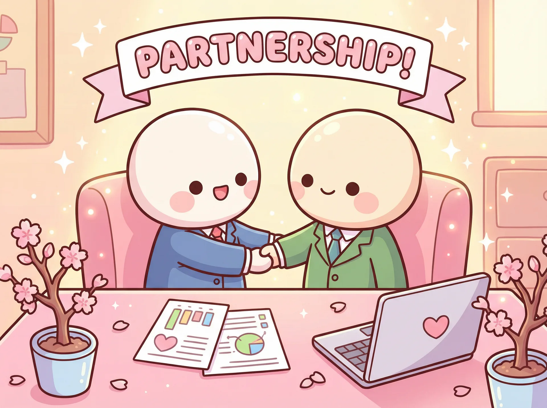 桃乃木 商务合作 - 友好的合作伙伴握手场景